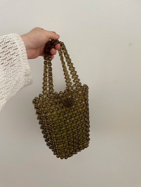 Olive Beaded Bucket Bag